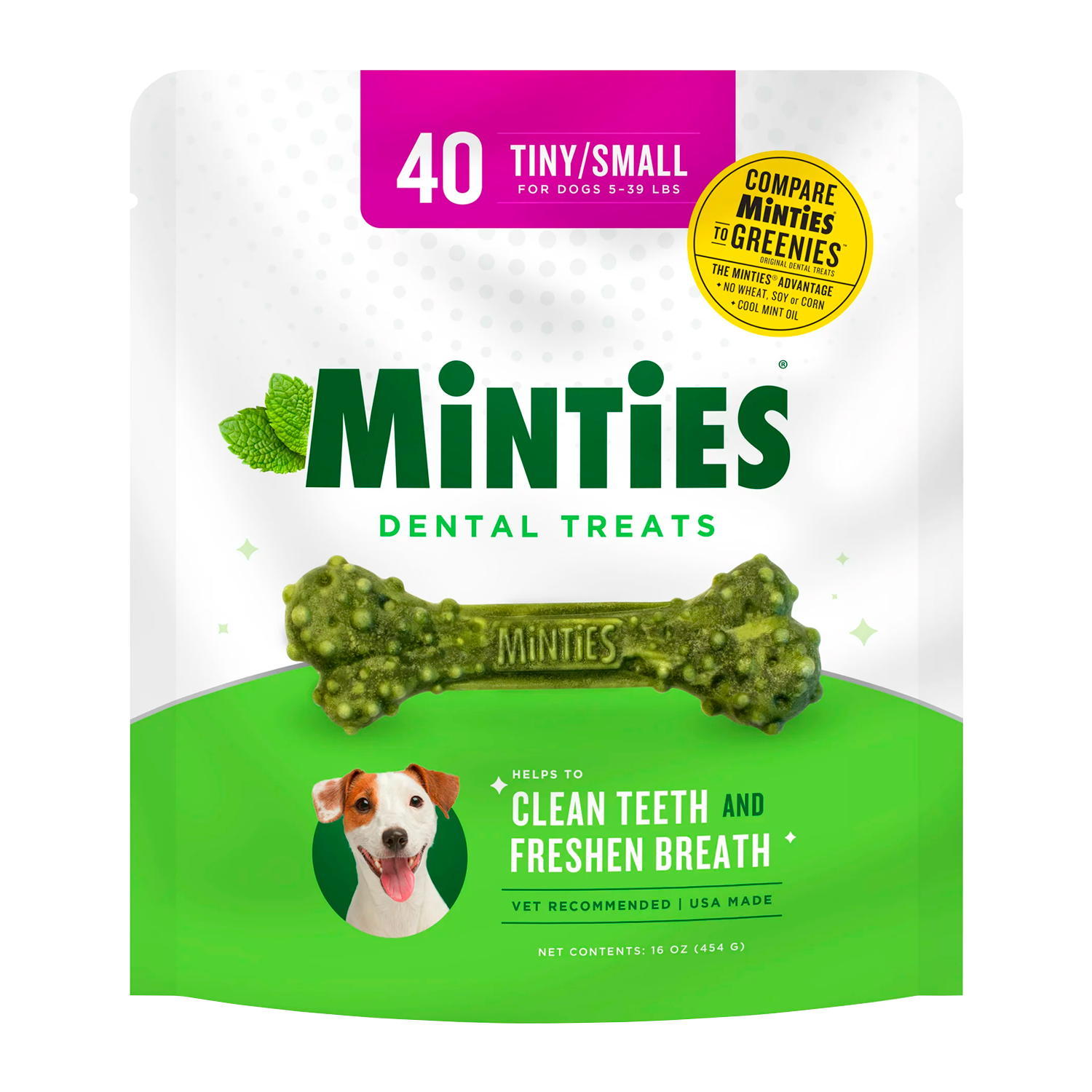 MINTIES Dog Dental Bone Treats, Dental Chews for Tiny_Small Dogs 5-39 lbs, 40 Count