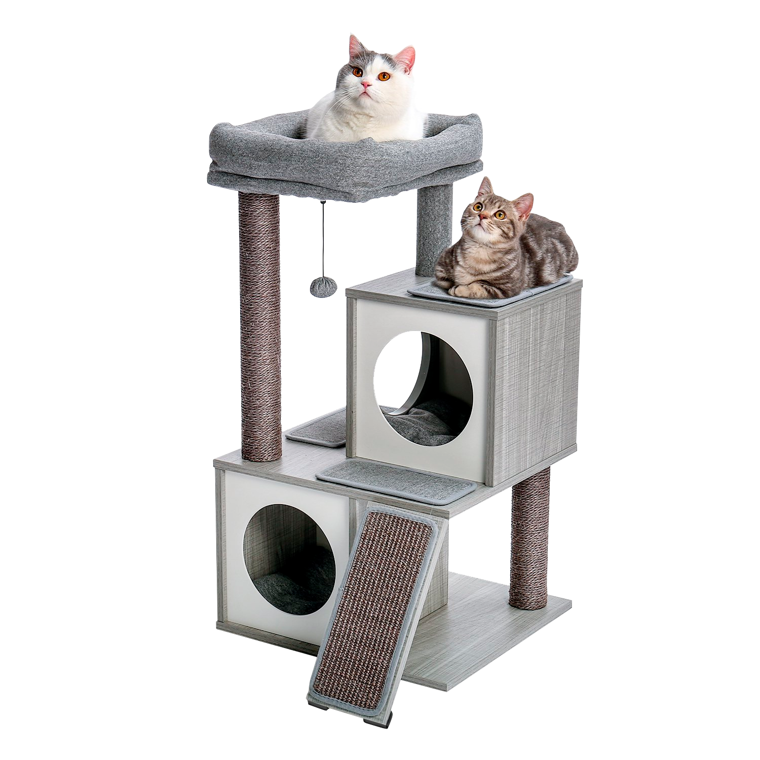 PAWZ Road 36" Wooden Cat Tree Tower with Sisal Scratching Posts for Indoor Kittens and Meduim Cats,Gray