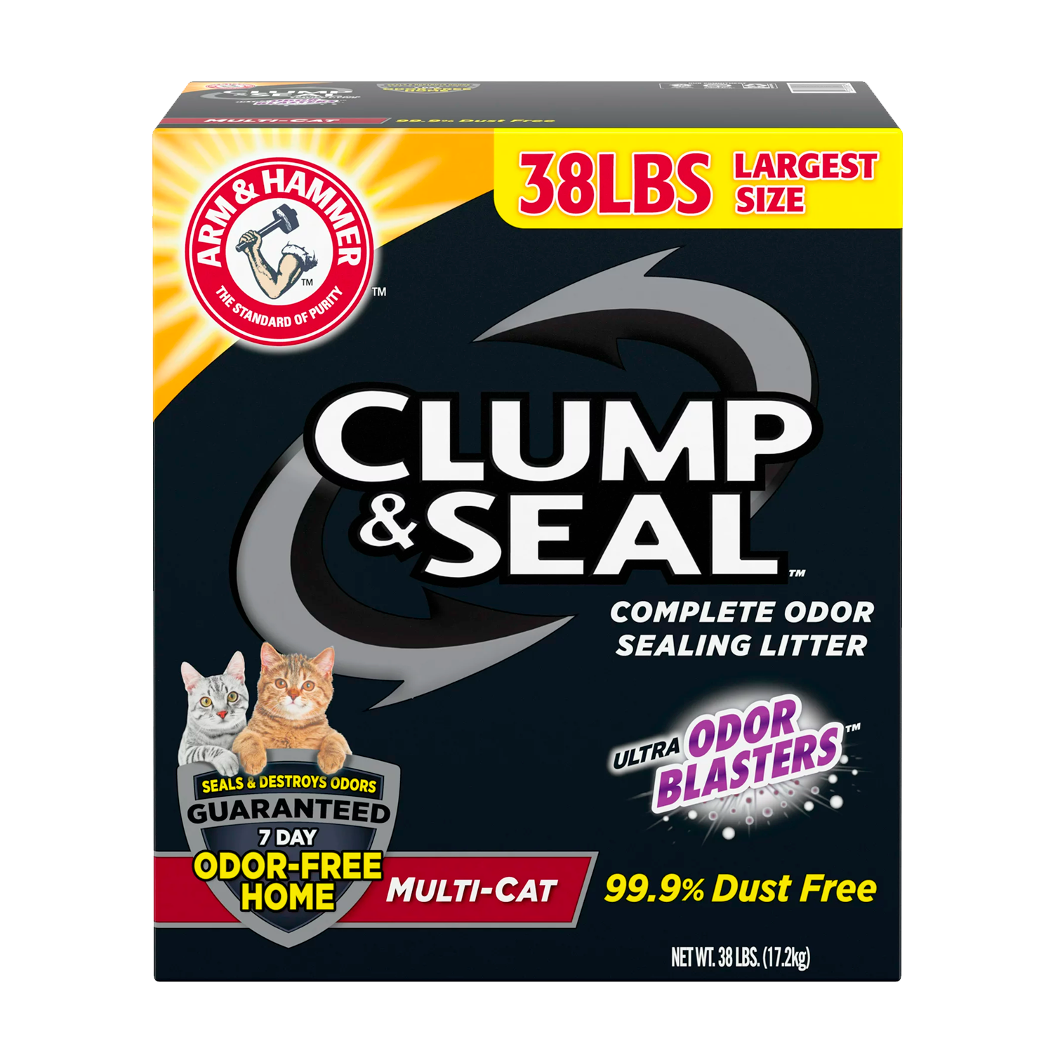 Arm & Hammer Clump & Seal Multi-Cat Complete Odor Sealing Clumping Cat Litter, 38lb