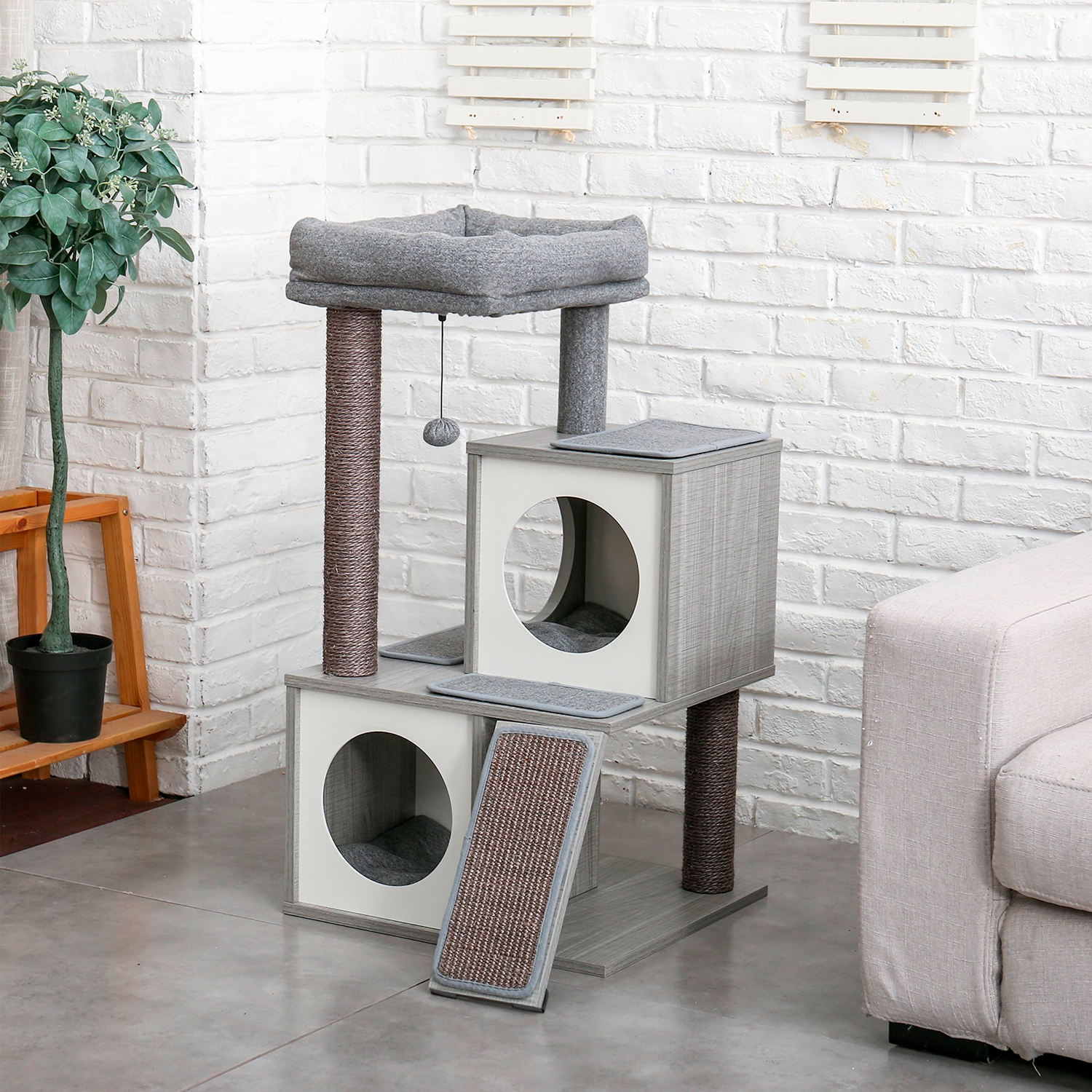 PAWZ Road 36" Wooden Cat Tree Tower with Sisal Scratching Posts for Indoor Kittens and Meduim Cats,Gray - Imagen 2