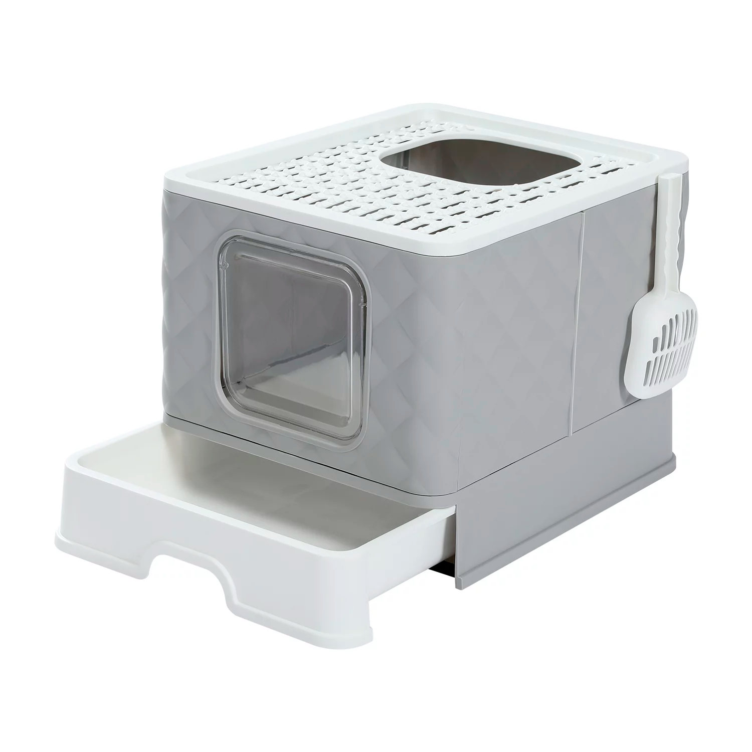 PAWZ Road Enclosed Cat Litter Box Large with Lid Drawer Type Easy to Clean,Gray - Imagen 2
