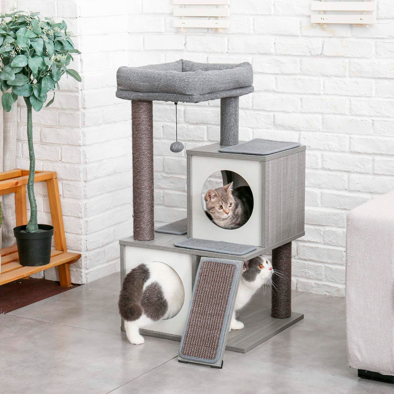 PAWZ Road 36" Wooden Cat Tree Tower with Sisal Scratching Posts for Indoor Kittens and Meduim Cats,Gray - Imagen 3