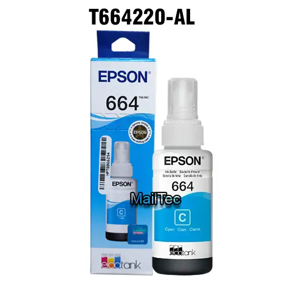 botella de tinta epson t664 cyan l375, l395, l495 original